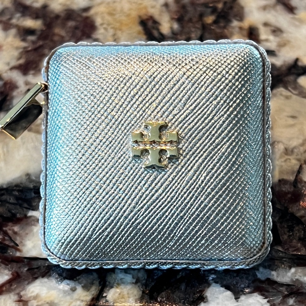 Tory Burch Retractable Leather Tape Measure - Silver EUC